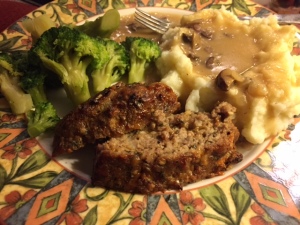 One of my favorite comfort food meals - homemade meatloaf, mashed potatoes and gravy (with some broccoli for good measure) made by the hubs!